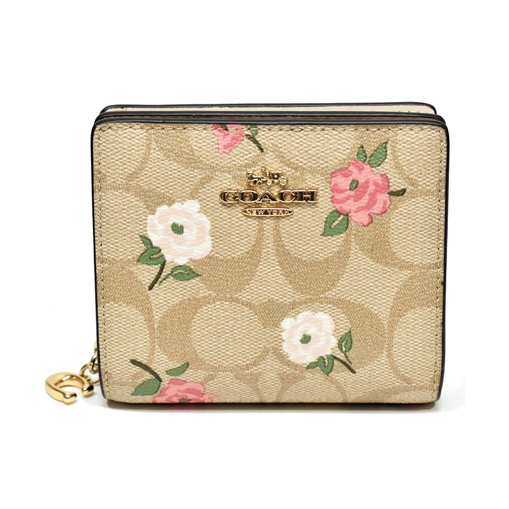 花朵印花二折短夾 (卡其色)