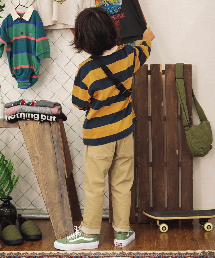 日本 BREEZE - 橄欖球風橫條長袖polo衫-紅卡其