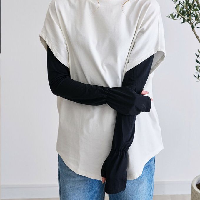 日本 LIZDAYS - 接觸涼感 抗UV露指尖防曬袖套-白