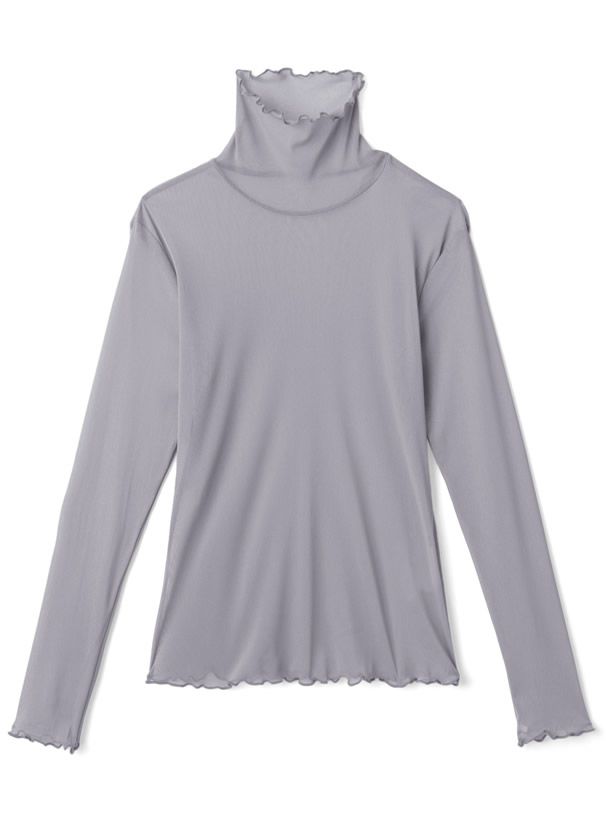 日本 GRL - 聯名款 透膚捲邊長袖內搭/上衣-開心果綠