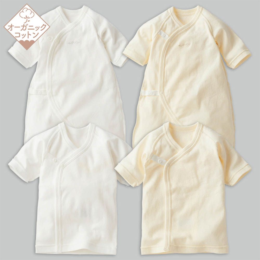 長袖新生兒內衣4件組-有機棉-象牙白色 (50~60cm)