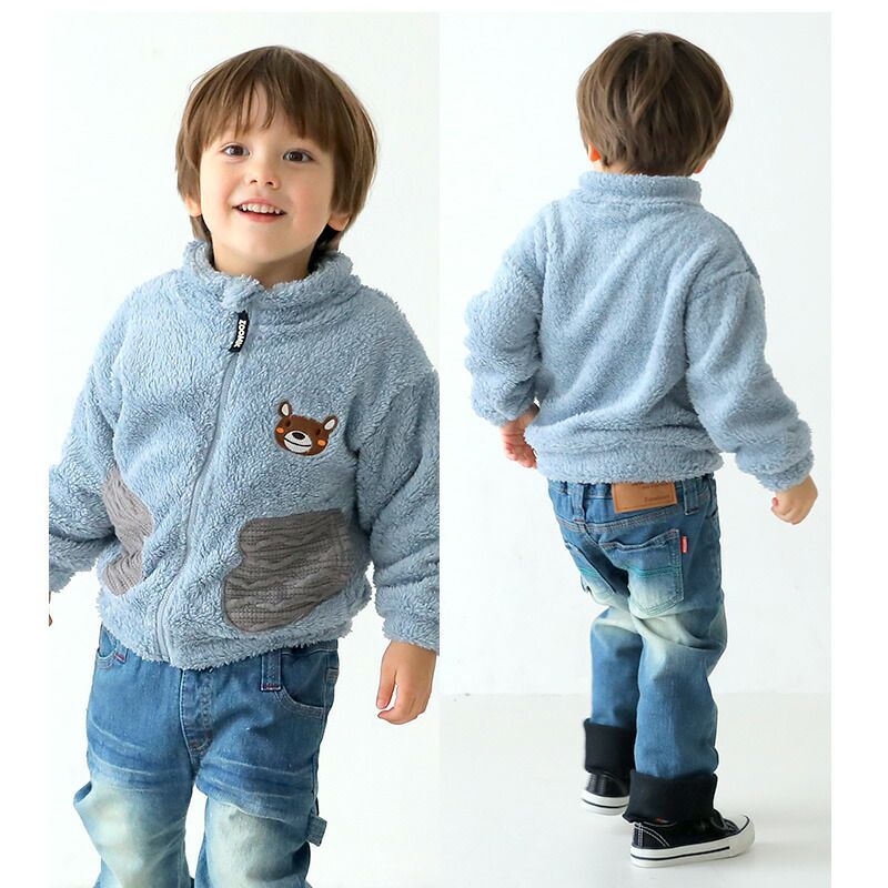 日本 ZOOLAND - 防寒刷毛保暖外套/夾克-熊熊-水藍