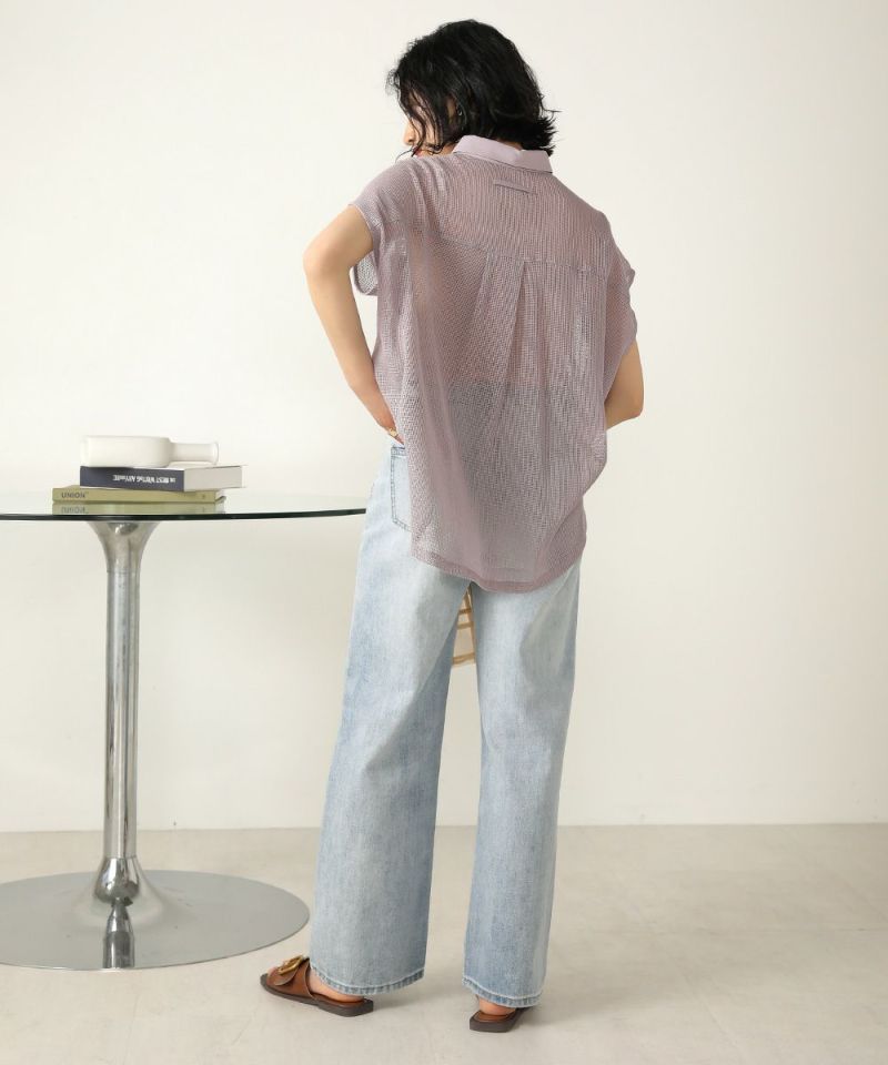 日本 Bou Jeloud - 透膚落肩短袖襯衫-摩卡