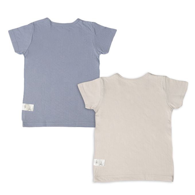 akachan honpo - 短袖圓領上衣2件組蓬鬆棉-消防車&獅子-藍色