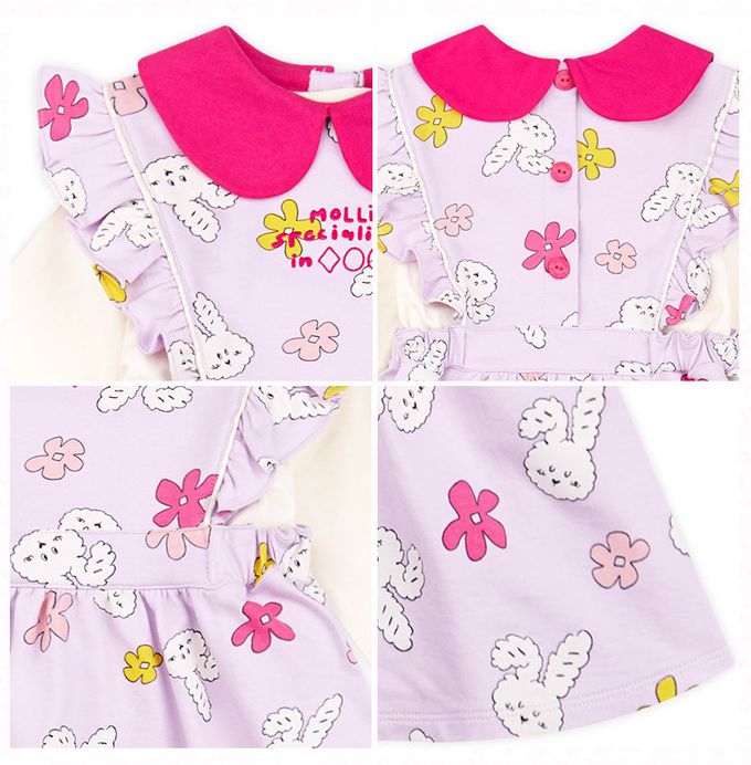 韓國 mollimelli - (不含上衣)彎耳兔波浪邊裝飾背心洋裝-桃紅X淡紫