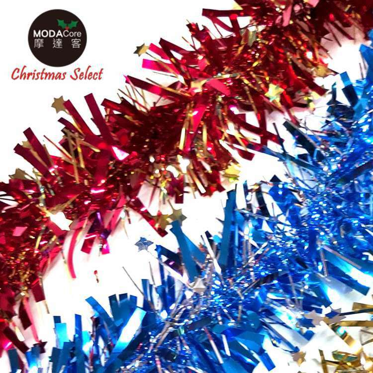 MODACore 摩達客 - 4吋小星星雙色寬窄條金蔥彩條龍柱(3條一組-顏色隨機出貨) 可掛聖誕樹/門窗邊/牆沿/派對裝扮用