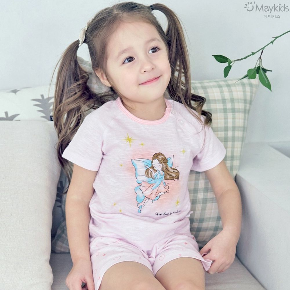 輕薄細柔棉短袖家居服-沈睡仙子-淺粉