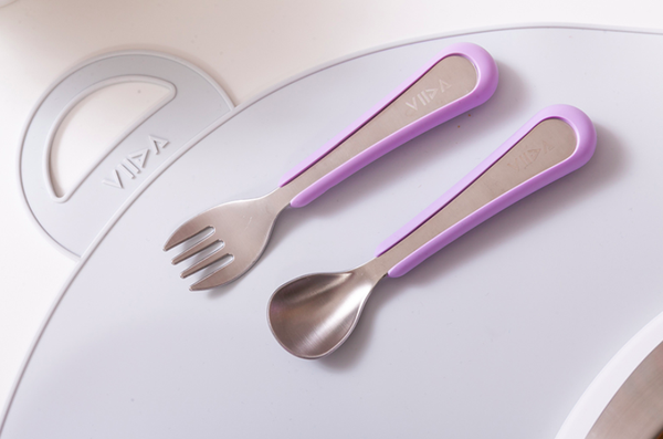 VIIDA - Soufflé抗菌不鏽鋼兒童叉匙組-叉子.湯匙-紫-6個月以上