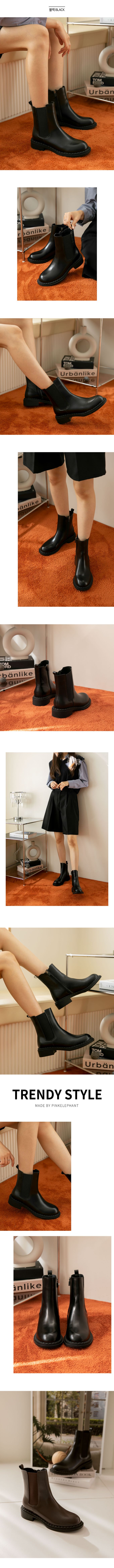 韓國 PINKELEPHANT - 率性軟底切爾西皮靴(4cm)-黑