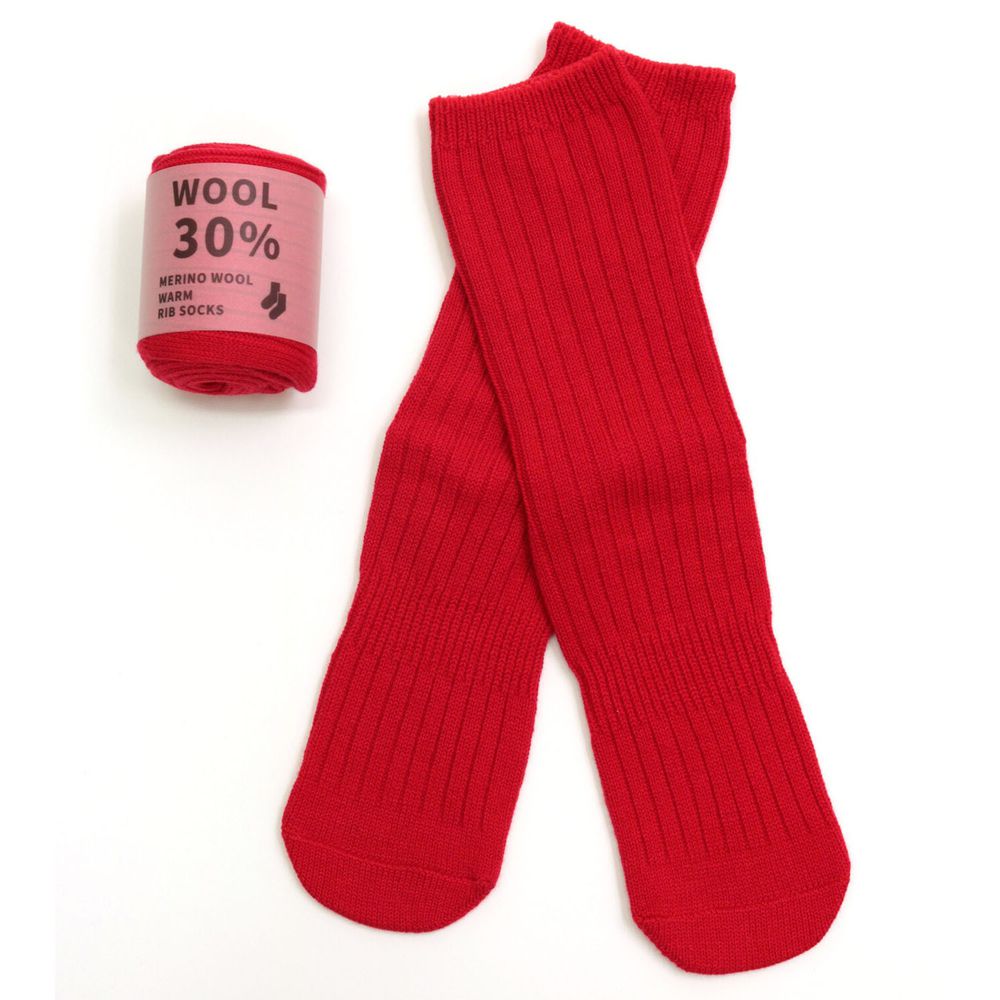 日本 TAWARA - (情侶)30%羊毛混紡長筒襪-熱情紅
