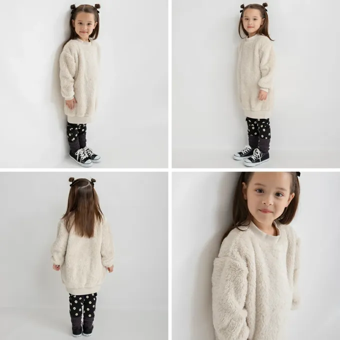 日本 BRANSHES - 泰迪熊雙面毛絨可愛長袖洋裝-薰衣草