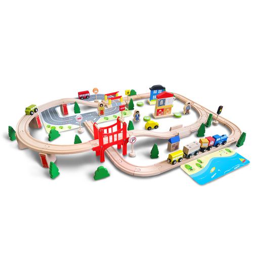 Kikimmy - 遊樂園木製軌道車組(92件組)-95x58x15cm｜媽咪愛