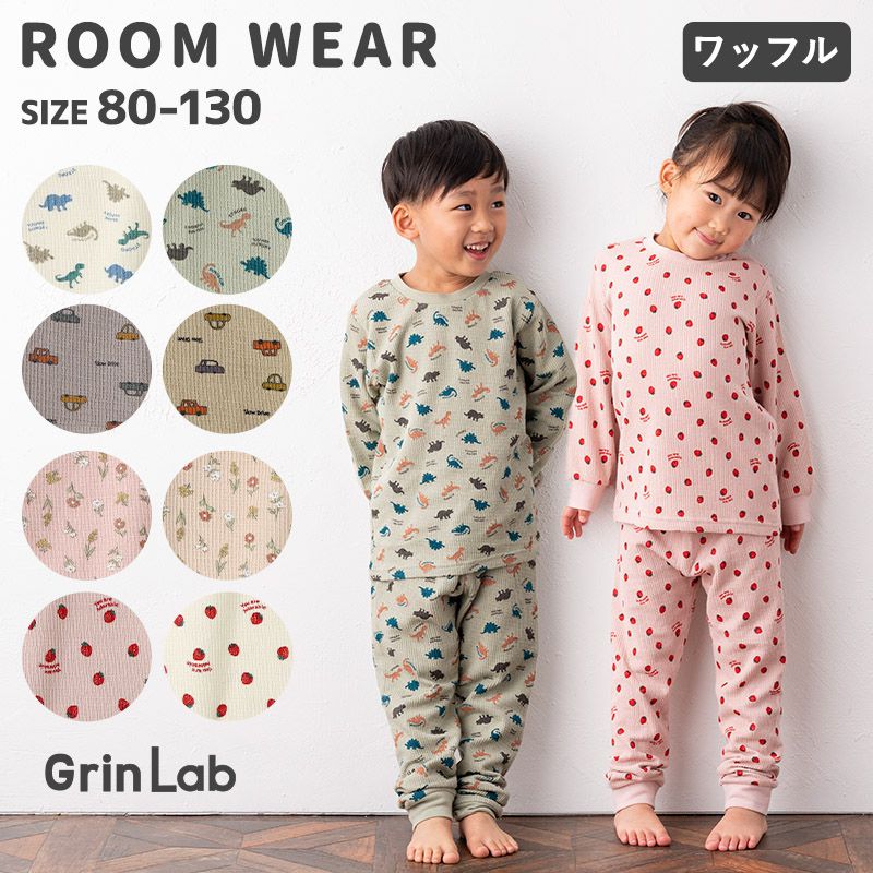 日本 ZOOLAND - 純棉鬆餅紋長袖家居服/睡衣-B車車-咖啡