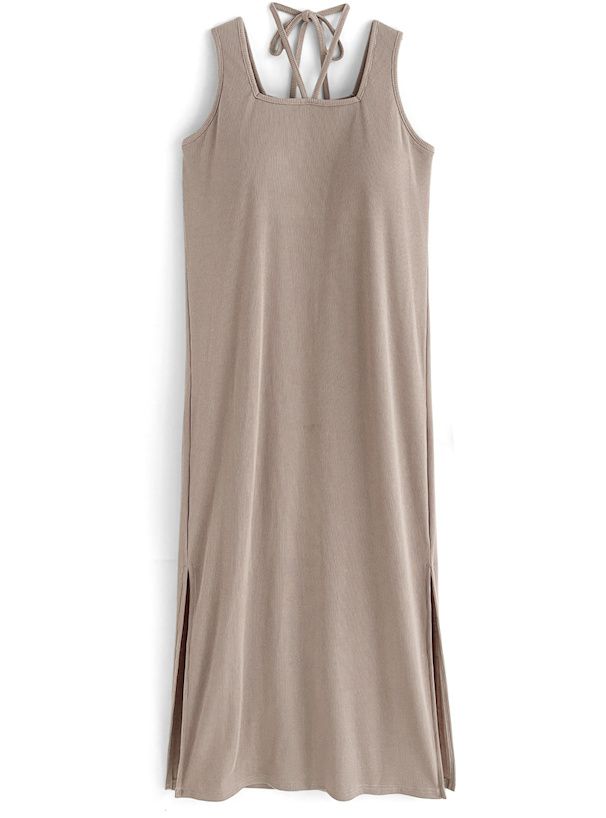 日本 GRL - 美式休閒綁帶無袖洋裝-卡其