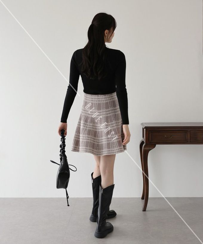 日本 BLUE EAST - 甜心格紋針織迷你短裙-深棕