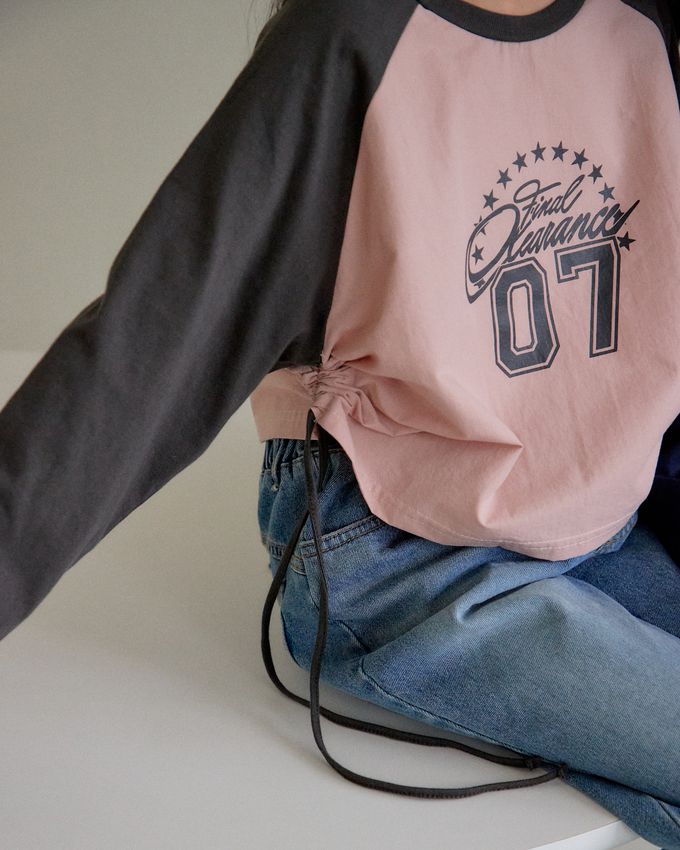 韓國 sm2 - 復古Y2K長袖短版上衣-深灰X粉