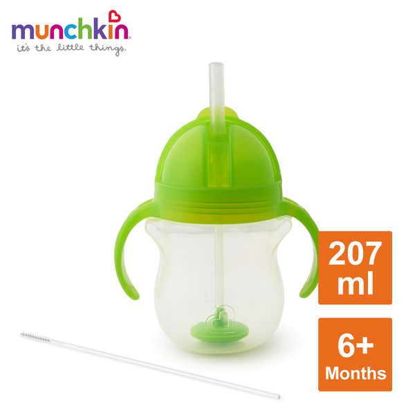 美國 munchkin - 貼心鎖滑蓋防漏杯(360度吸管)207ml-綠 (6M+)