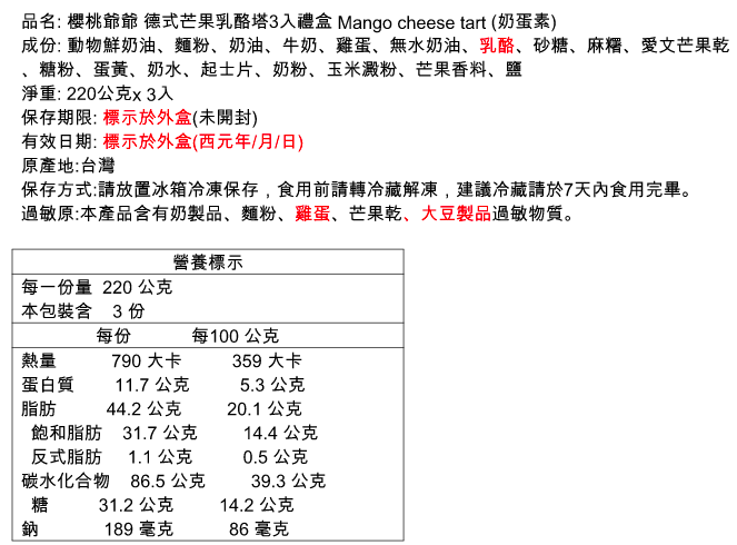 經典人氣伴手禮【櫻桃爺爺】冰紛舒芙蕾、北海道牛軋糖、徳式芒果乳酪塔