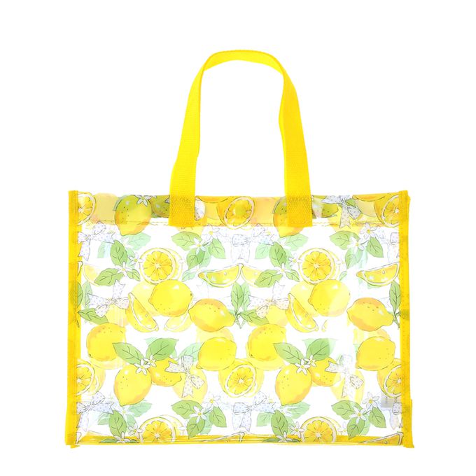 日本 ZOOLAND - 防水PVC手提袋/游泳包-草莓小花-粉白 (25x34cm)