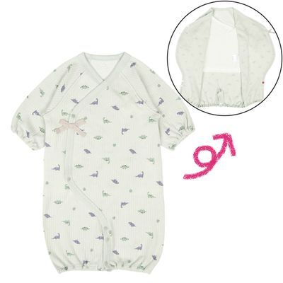 akachan honpo - 穿脫方便!長袖連身衣-附內衣-綠色 (50~60cm)