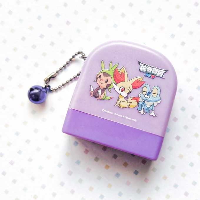 可愛卡通印章 - 彩盒連續章-寶可夢－御三家(外殼紫)-淺藍 (3x1cm)