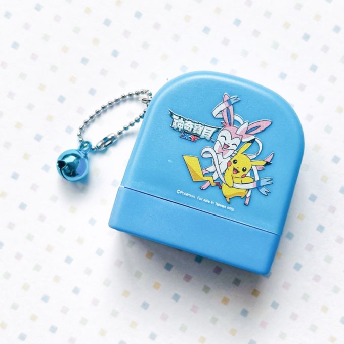 可愛卡通印章 - 彩盒連續章-寶可夢－皮卡丘與仙子伊布(外殼藍)-淺藍 (3x1cm)