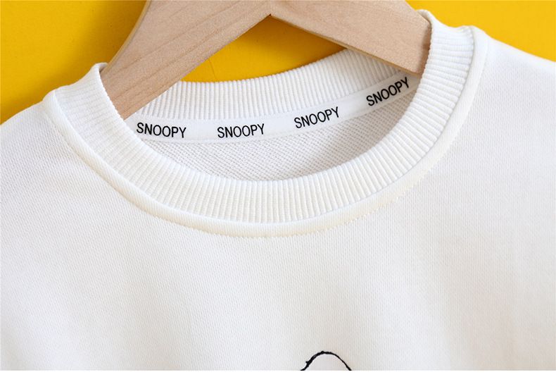 卡通人物史努比帥氣工裝長袖套裝(三件組)-黑色-背心+上衣+長褲