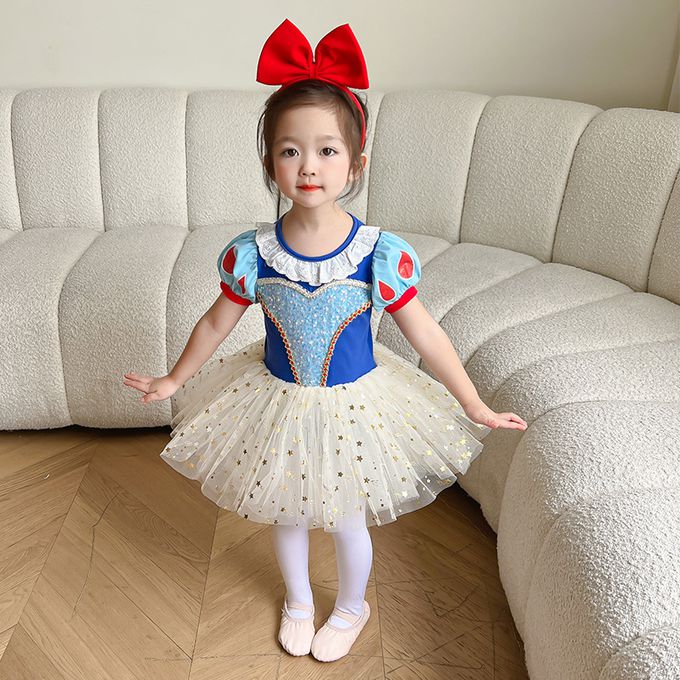短袖造型公主裙/芭蕾舞裙-卡通人物-白雪公主-藍+奶油黃