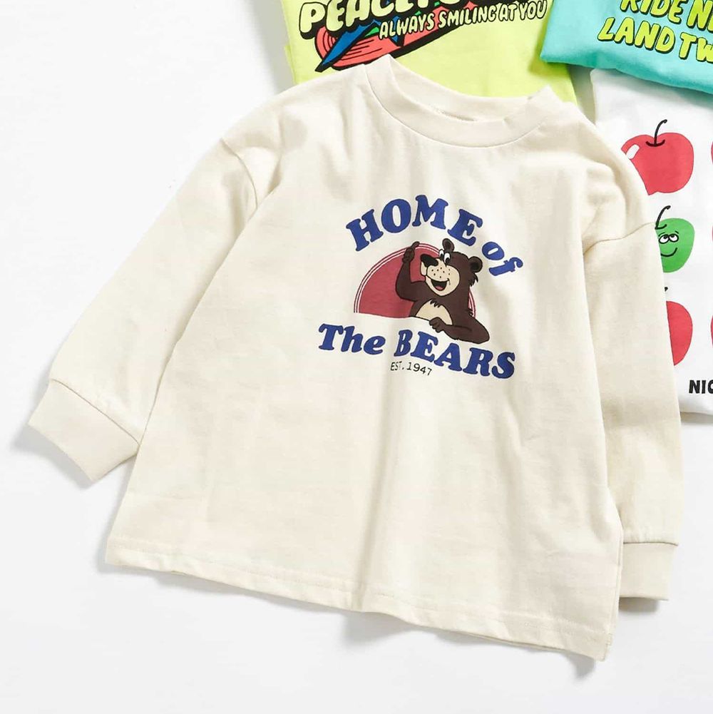 春季俏皮印花薄長袖上衣-熊熊說讚-奶油白