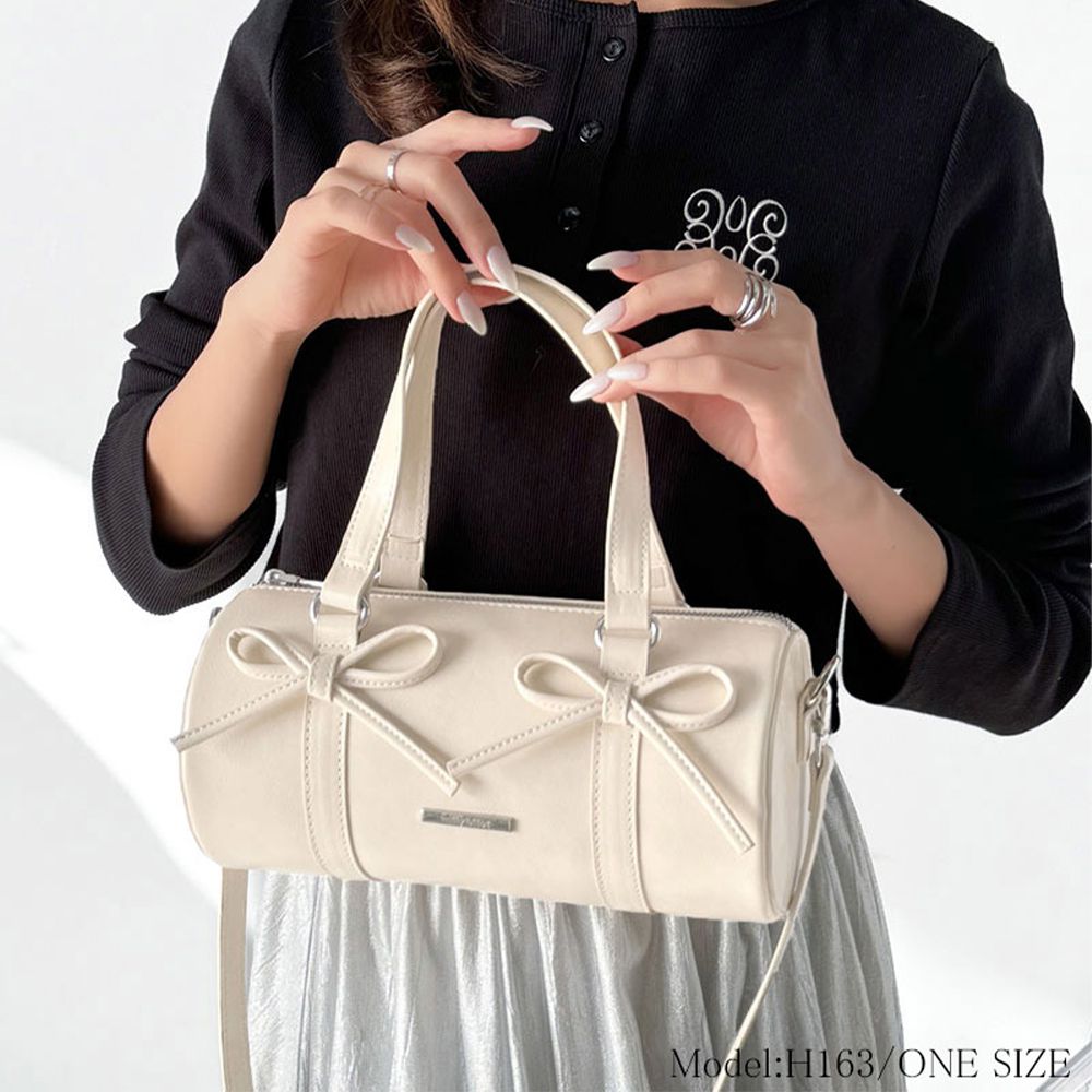 可愛雙蝴蝶造型手提/側背包-米杏