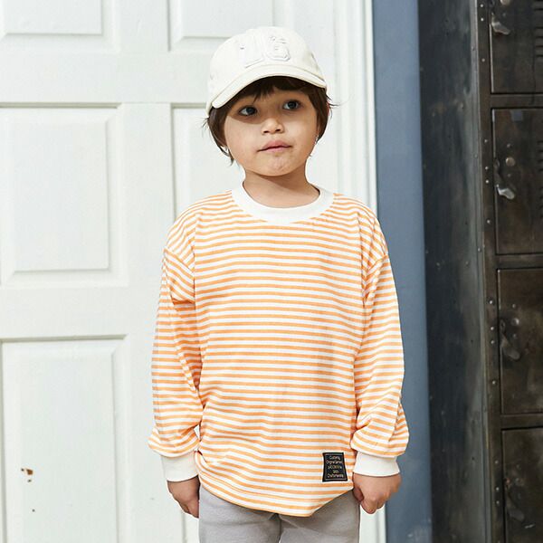 日本 b-ROOM - 100%棉 下擺品牌標籤條紋長袖上衣-黑