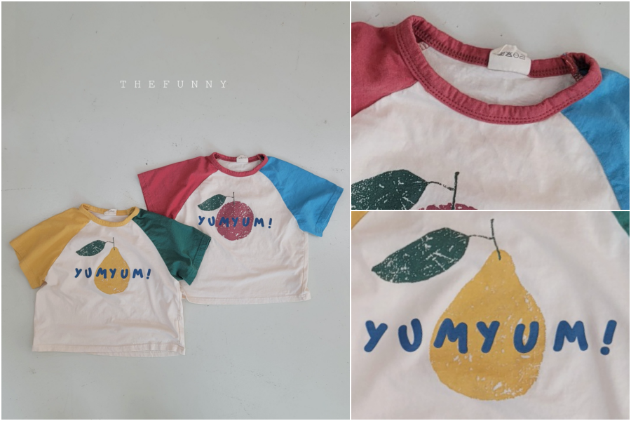 韓國 The Funny - 水果拼接色純棉T-黃X綠