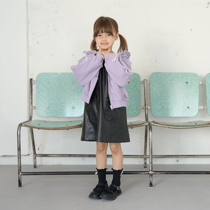 日本 Lycee mine - 蝴蝶結袖荷葉邊少女連帽外套-霧藍