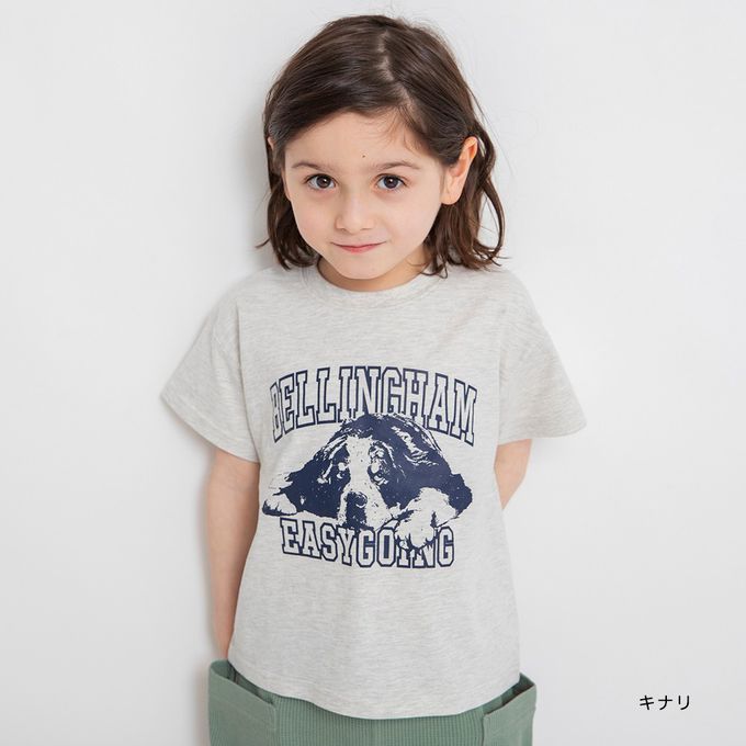 日本 BRANSHES - 童趣印花短袖上衣-方塊字母-米白x灰