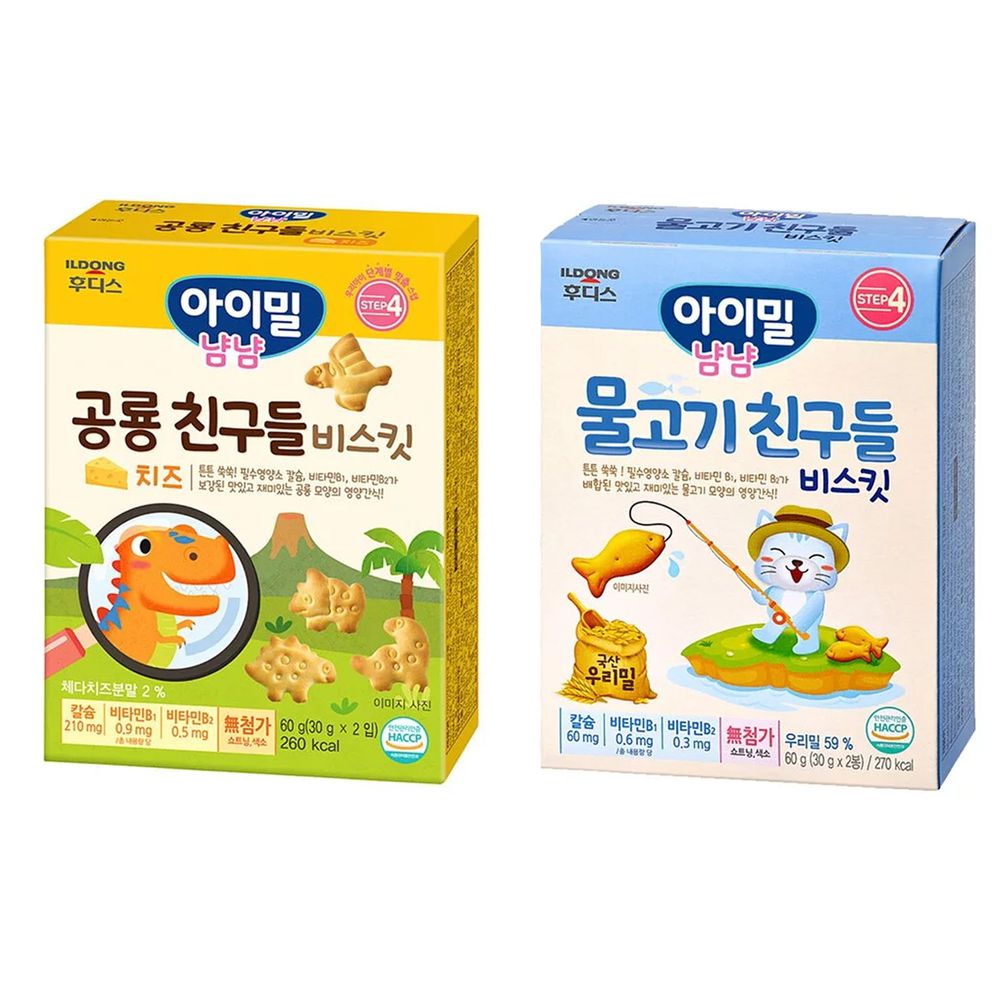 韓國Ildong Foodis日東 - 造型餅乾二入組-小魚*1+恐龍*1