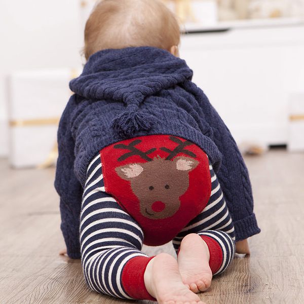 英國 JoJo Maman BeBe - 圖案嬰幼兒內搭褲/保暖襪-紅色麋鹿