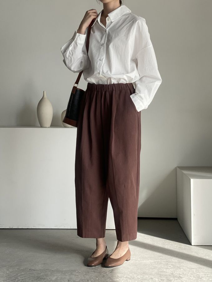 韓國女裝連線 - 知性背後抓褶翻領長袖襯衫-象牙白 (FREE)