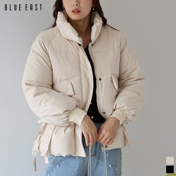 日本 BLUE EAST - 修身甜美側綁帶保暖科技羽絨外套-米
