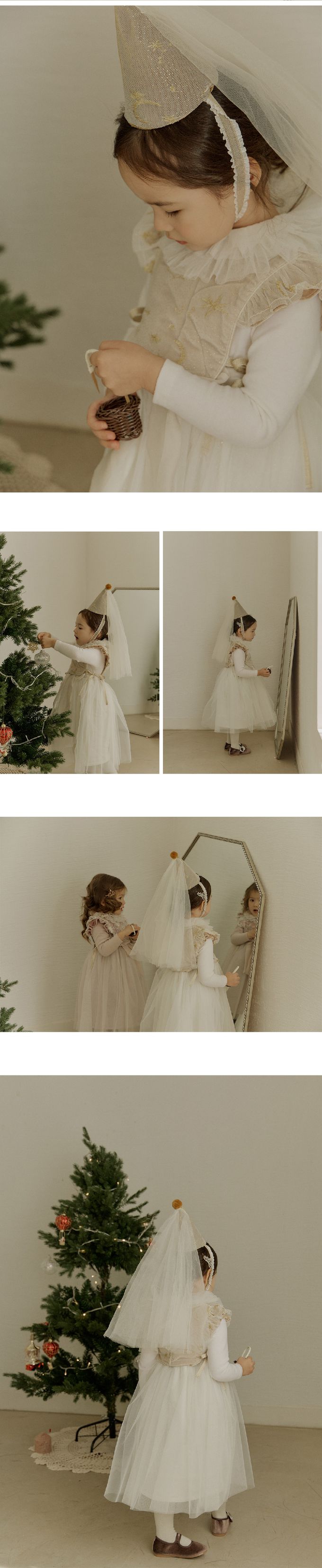 韓國 Puellaflo - 精緻網紗蕾絲綁帶拼接洋裝-象牙白