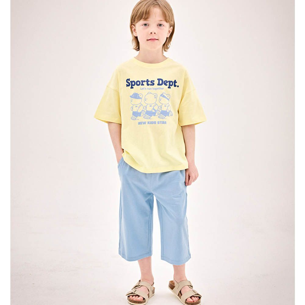 慢跑熊熊短袖上衣X七分褲套裝-黃X天藍