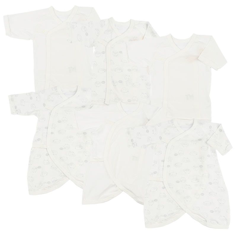 akachan honpo - 新生兒內衣6件組長袖 釦子款-動物-淡灰色 (50～60cm)