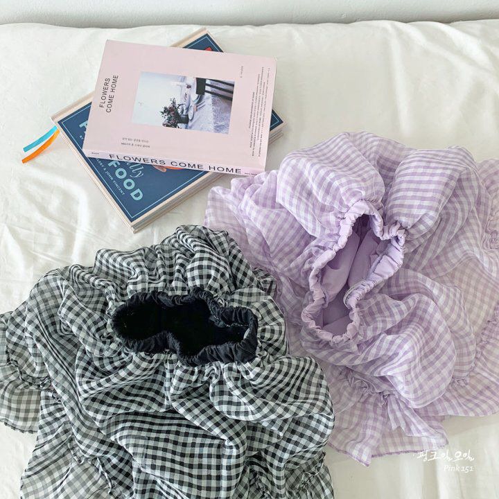 韓國 PINK151 - 格紋雪紡半長裙-淡紫