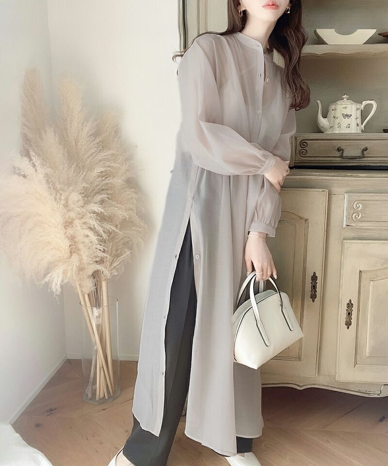 日本 Classical Elf - 2WAY穿搭透膚長版襯衫-淺綠