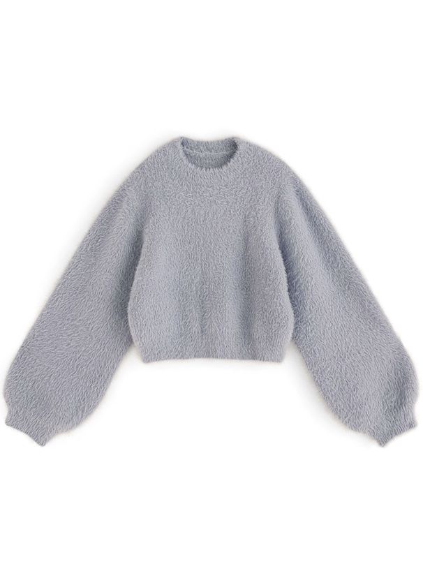 日本 GRL - 浪漫感毛海針織上衣(附珍珠胸針)-藍 (F)