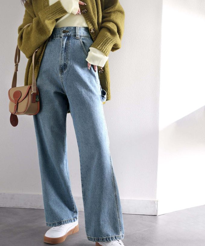 日本 Classical Elf - 超顯瘦厚磅百搭直筒褲-復古刷色