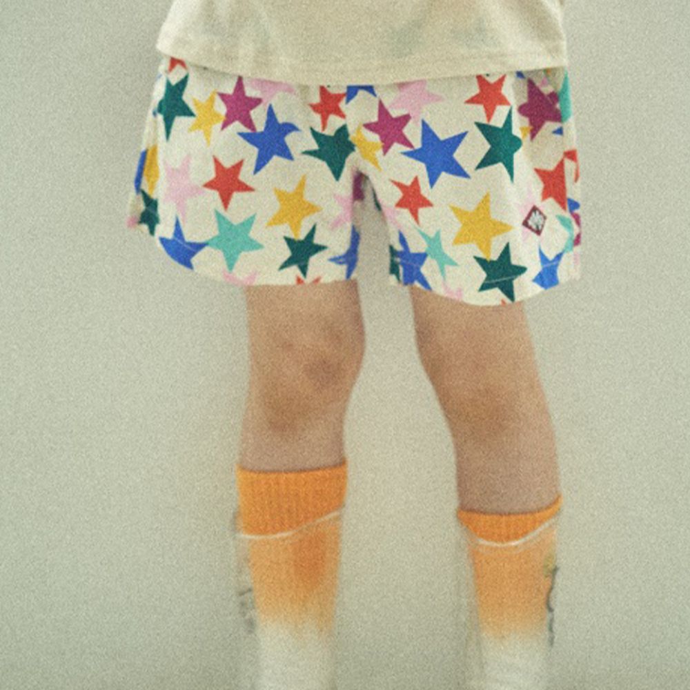 韓國 Mimico - 彩色星星鬆緊褲頭短褲-象牙白
