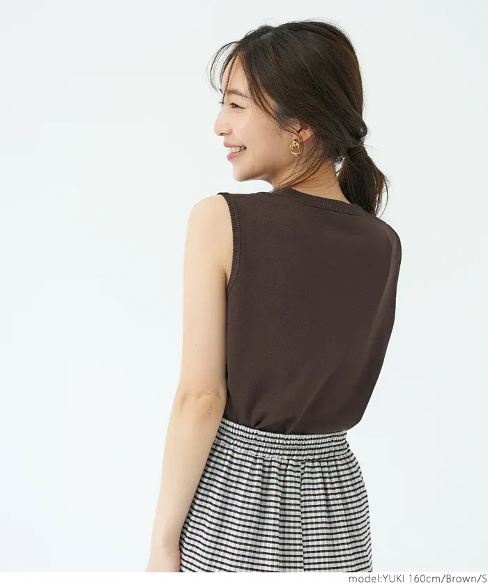 日本 COCA - 嫘縈混涼爽彈性無袖上衣-淺藍