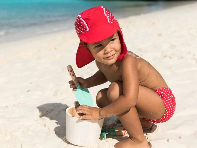 德國Playshoes - 抗UV防曬水陸兩用遮頸帽-復古波點