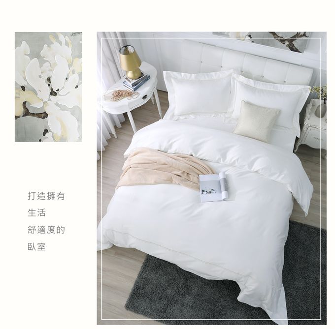 鴻宇 HongYew - 雙人特大床包枕套組 300織美國棉 純色刺繡-簡約白