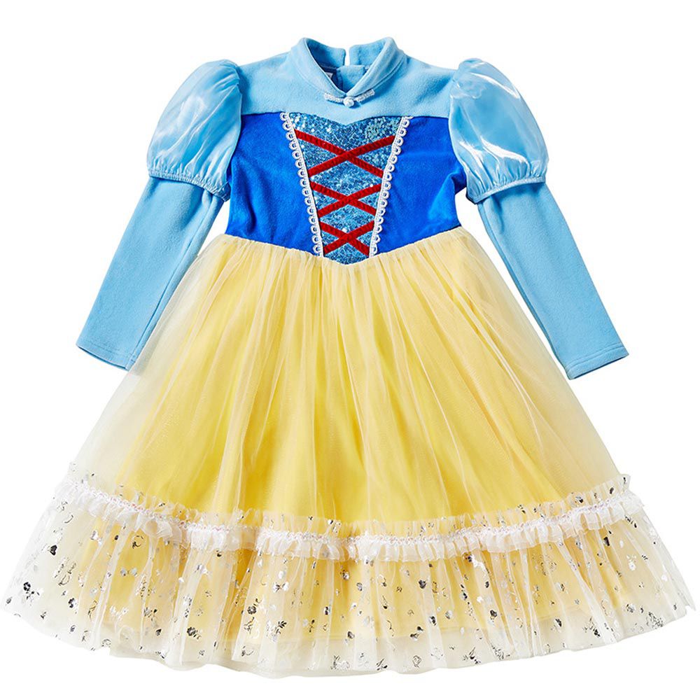 公主系列造型長袖連身裙/萬聖節-卡通人物白雪公主(送項鍊)-黃+藍